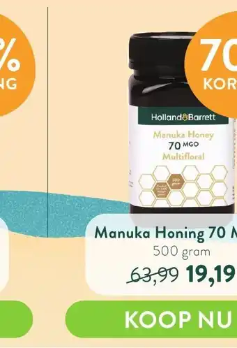 Holland & Barrett Holland & Barrett Manuka Honing 70 MGO 500gram aanbieding