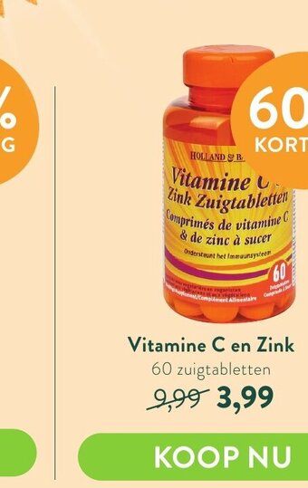 Holland & Barrett Holland & Barrett Vitamine C en Zink 60 Zuigtabletten aanbieding