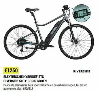 Decathlon Elektrische hybridefiets riverside 500 e grijs groen aanbieding