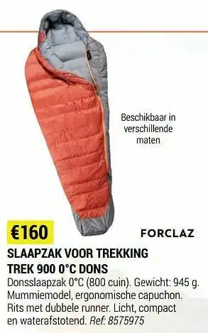 Decathlon Slaapzak voor trekking trek 900 0°c dons aanbieding