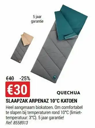 Decathlon Slaapzak arpenaz 10°c katoen aanbieding