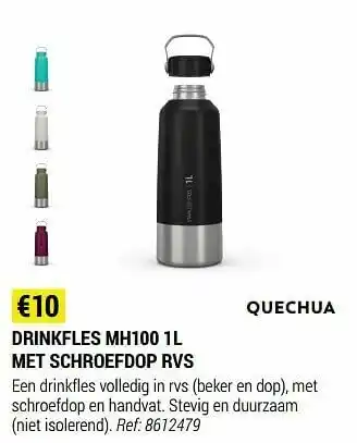Decathlon Drinkfles mh100 met schroefdop rvs aanbieding