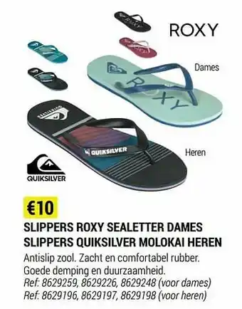Slippers roxy sealetter dames slippers quiksilver molokai heren