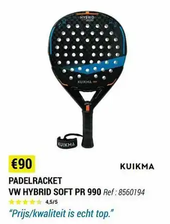Decathlon Padelracket vw hybrid soft pr 990 aanbieding
