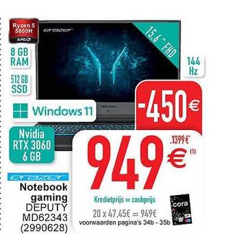 Cora Notebook Gaming aanbieding