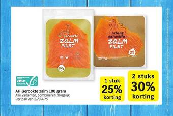 Albert Heijn AH Gerookte Zalm 100 Gram aanbieding