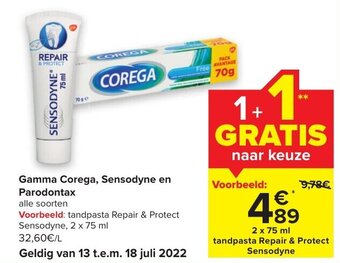 Carrefour Gamma Corega, Sensodyne en Parodontax aanbieding