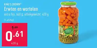 ALDI King's crown erwten en wortelen 420g aanbieding