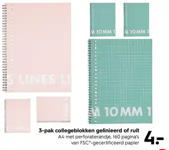 3-pak collegeblokken gelinieerd of ruit