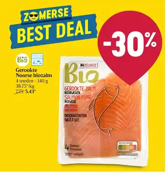 Delhaize Bio Gerookte Noorse Biozalm 4 Sneden, 140 g aanbieding