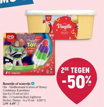 Delhaize Roomijs of Waterijs Ola - Vanillesmaak in doos of Disney, 6 x 55 ml aanbieding