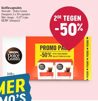 Delhaize Nescafe - Dolce Gusto Koffiecapsules Duopack 2 x 30 capsules aanbieding