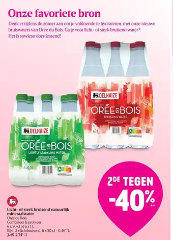 Delhaize Oree du Bois Licht- of Sterk Bruisend Natuurlijk Mineraalwater, 6 x 50 cl aanbieding