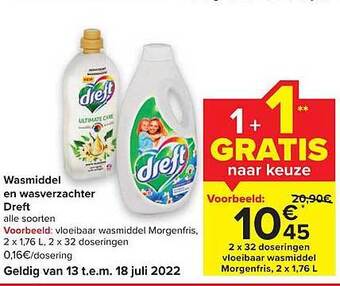 Carrefour Wasmiddel En Wasverzachter Dreft aanbieding
