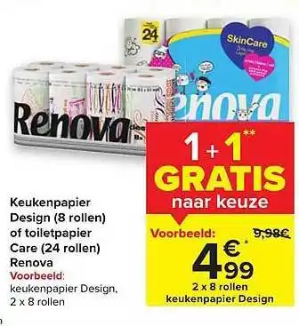 Carrefour Keukenpapier Design Or Toiletpapier Care Renova aanbieding
