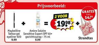 Kruidvat Maybelline Tattoe Gel Eyeliner 920, Ambre Solaire Sensitive Expert Spf 50+ Gezichtsspray - 75ml aanbieding
