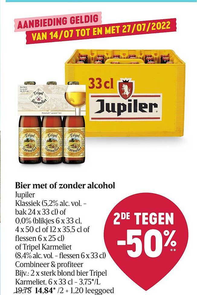 Jupiler Bier Met Of Zonder Alcohol promotie bij Delhaize