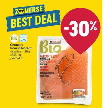 Delhaize Gerookte Noorse Biozalm aanbieding