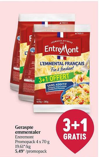 Delhaize Entremont Geraspte Emmentaler aanbieding