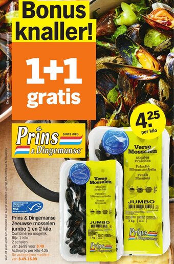 Albert Heijn Prins & dingemanse zeeuwse mosselen jumbo 1 en 2 kilo aanbieding