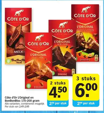 Albert Heijn Cote d'or l'original en bonbonbloc 170-200g per stuk aanbieding