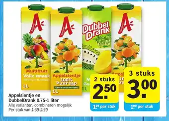 Albert Heijn Appelsientje en dubbeldrank 0.75-1 liter per stuk aanbieding