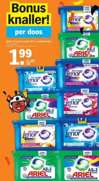 Albert Heijn Ariel of Lenor pods 10-11 wasbeurten aanbieding