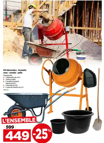 Kit Betonniere - Brouette Seau - Cuvelle - Pelle
