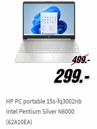MediaMarkt HP PC Portable 15s-fq3002nb Intel Pentium Silver N6000 (62A10EA) aanbieding