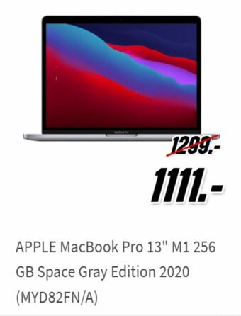 MediaMarkt Apple MacBook Pro 13" M1 256 GB Space Gray Edition 2020 (MYD82FN/A) aanbieding