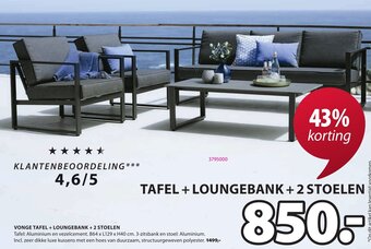 Tafel + Loungebank + 2 Stoelen