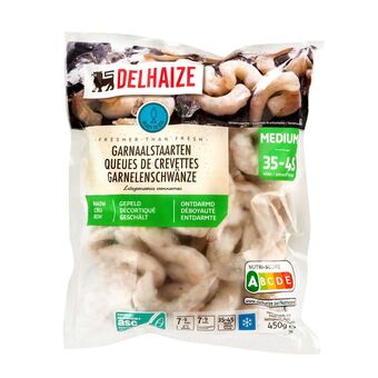 Delhaize Gepelde garnalen 35/45 aanbieding