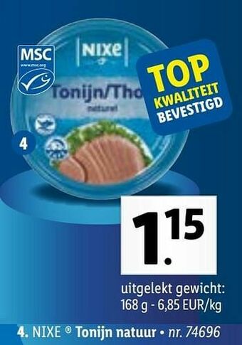 Lidl Tonijn natuur aanbieding