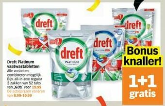 Albert Heijn Dreft platinum vaatwastabletten all-in-one regular aanbieding