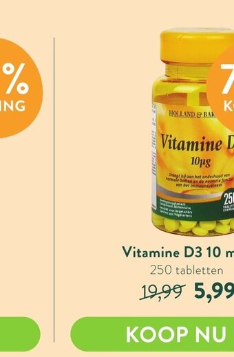 Holland & Barrett Vitamine D3 10 mcg 250 tabletten aanbieding