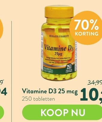 Holland & Barrett Vitamine D3 25 mcg 250 tabletten aanbieding