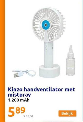 Action Kinzo Handventilator Met Mistpray aanbieding