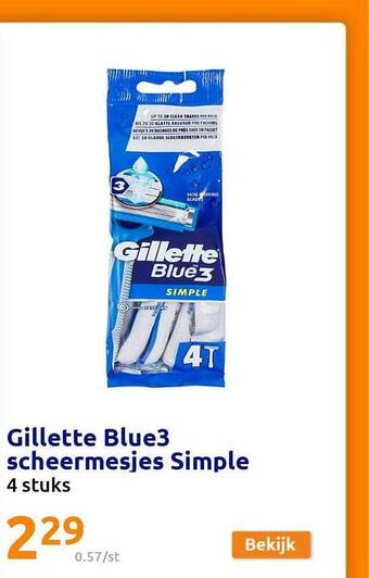 Action Gillette Blue3 Scheermesjes Simple aanbieding