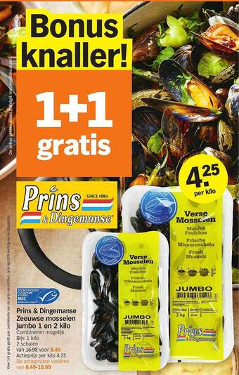 Albert Heijn Prins & Dingemanse Zeeuwse Mosselen Jumbo 1 En 2 Kilo aanbieding