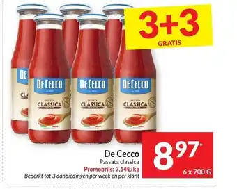 Intermarché De Cecco Passata classica 6 x 700 G aanbieding