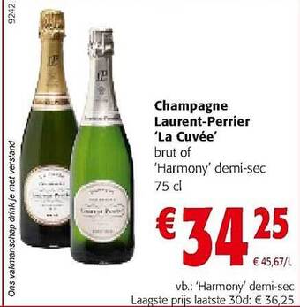 Colruyt Champagne Laurentperrier La Cuvée Brut Of Harmony Demisec aanbieding