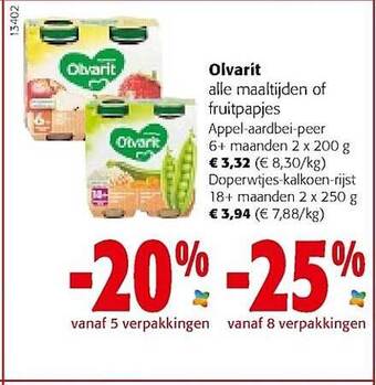 Colruyt Olvarit Maaltijden Of Fruitpapjes aanbieding