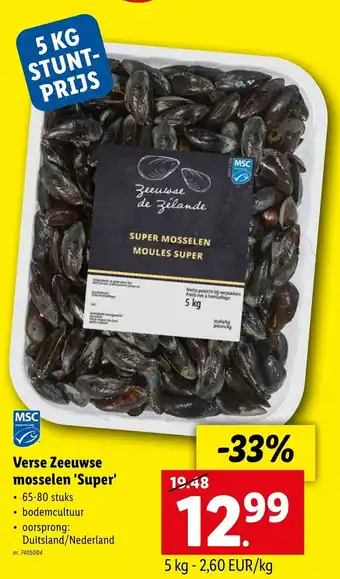 Lidl MSC Verse Zeeuwse Mosselen 'Super', 65-80 stuks 5 kg aanbieding