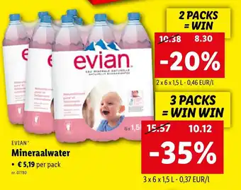 Lidl Evian EAU Mineral Naturelle Mineraalwater, 2 Packs 2 x 6 x 1,5 L 07780 aanbieding