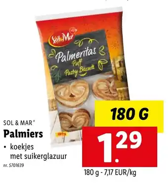 Lidl Sol & Mar Palmiers Puff Pastry Biscuits, 180 g 5701639 aanbieding