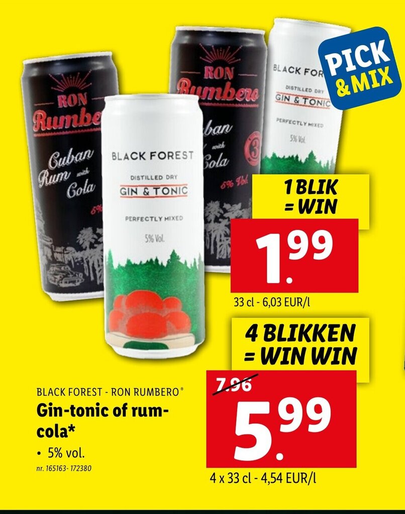 Black Forest Ron Rumbero Gintonic of Rumcola, 1 Blik 33 cl, 165163