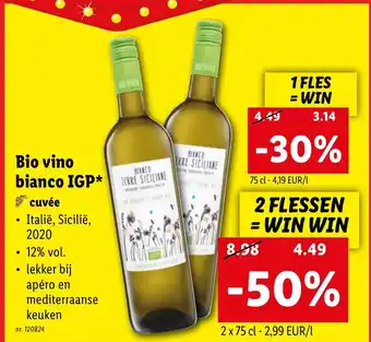 Lidl Bio Vino Bianco IGP Cuvee Italie, Sicilie, 2020, 1 Fles 75 cl 120824 aanbieding