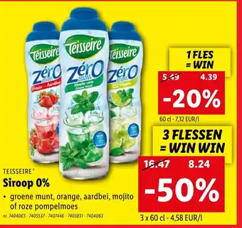 Lidl Teisseire Siroop Zero 0%, 1 Fles 60 cl 7404063 - 7405537 - 7407446 - 7403831 - 7404063 aanbieding