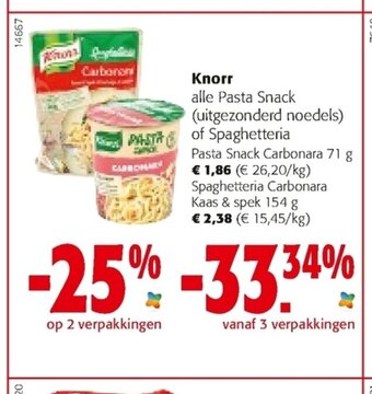 Colruyt Knorr Pasta Snack Carbonara 71 g aanbieding