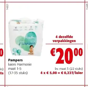Colruyt Pampers luiers Harmonie maat 1-5 (17-35 stuks) aanbieding